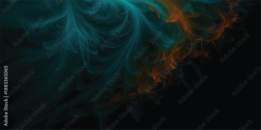 Obraz premium A dramatic and abstract background texture featuring colorful swirling fluid, thick smoke, and paint mixing in vibrant gradients of purple, teal, orange, and red, symbolizing chaos, mystery, and movem