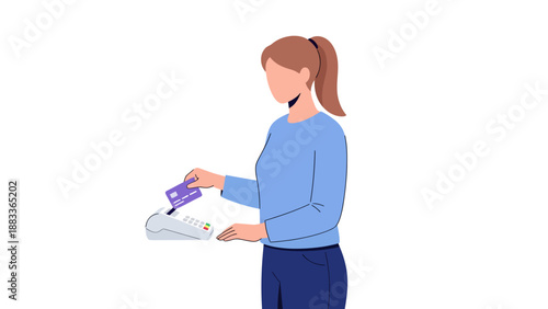 Woman using a credit card to make a payment at a terminal