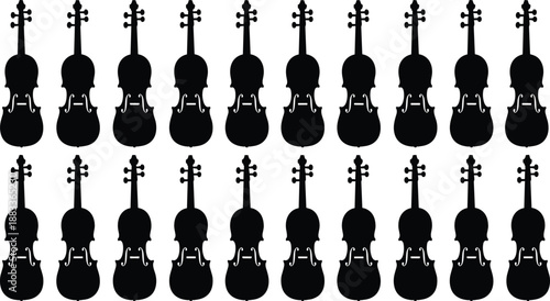Black violin silhouettes, musical instrument icons, orchestra pattern, classical music design, vertical layout, vector art, music education, harmony