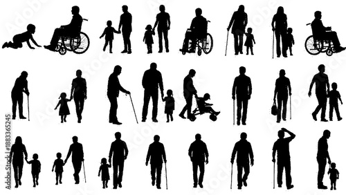 Collection of various black silhouettes of people