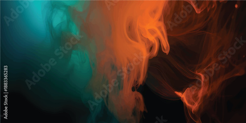 Abstract Smoke Background with Orange and Teal Color on Dark Black Background for Graphic Design and Wallpaper