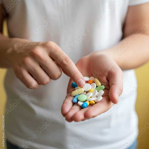 Wallpaper Mural Detailed view of a patient holding their daily dose of vitamins, supplements, and prescription medication in the palm of their hand for health and wellness routine Torontodigital.ca