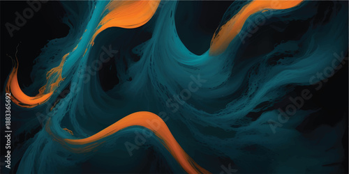 Abstract swirling ink in black liquid, vibrant yellow and blue mixing into intricate flowing patterns, high contrast, dramatic lighting, ultra-detailed textures, dynamic liquid art