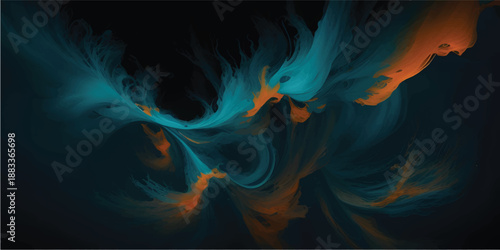 Abstract fluid swirls dark teal orange light background
