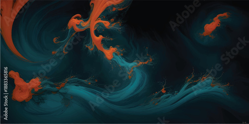 Abstract colorful smoke explosion with pink teal and orange hues on a dark background scene