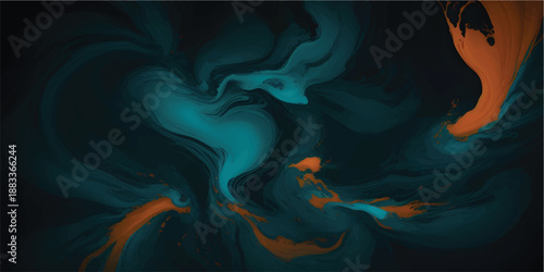 Orange powder explosion over teal smoke on black background