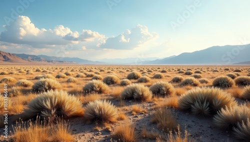 Endless sagebrush carpet under vast, pale sky, environment, nevada