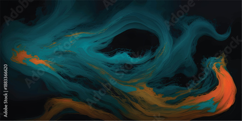 Close Up Colorful Ink Swirls Exploding Against Black Background, Vivid Hues of Orange Yellow Teal Purple Pink and Blue Dye Mixing Dynamically