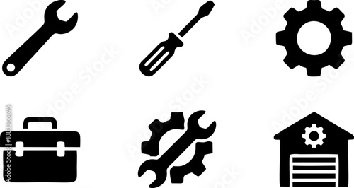 Mechanic Tools and Repair Service Glyph Icon Set