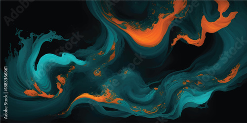 An abstract fractal background featuring a colorful blend of red fire flames and blue water waves with smoke patterns and light energy motion on a black texture design illustration