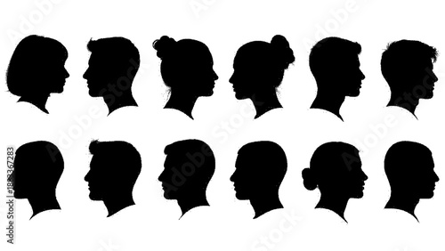 Isolated silhouettes of people heads