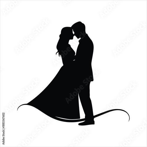 Silhouetted couple in close proximity gazing lovingly at each other intimacy