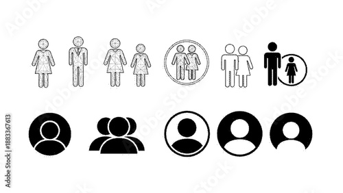 Various people and gender icons in black color
