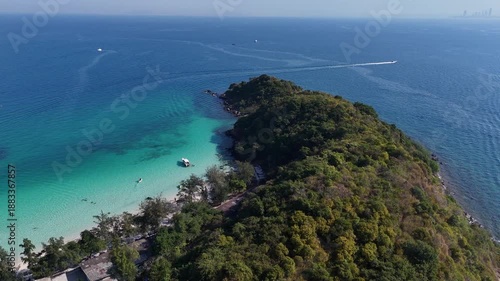 4K Aerial view of Koh Sak island near Koh Larn with beautiful sea water