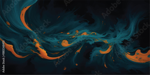 Blue and Orange Liquid Ink Smoke Abstract Background with Flowing Water Motion