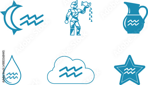 A collection of blue icons representing various astrology and weather symbols with white outlines