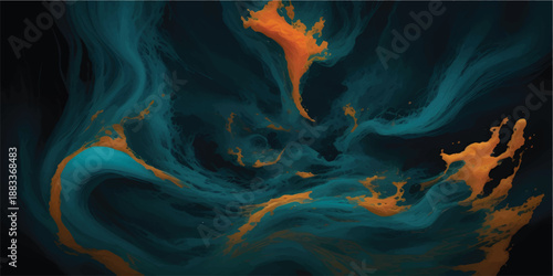 Abstract Blue and Orange Ink Smoke Flowing in Water Creating Dramatic Liquid Motion Background Texture