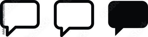 Cartoon speech bubble icon set with outlined and solid styles, transparent interiors, and directional tails for dialogue design.