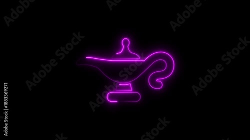 Purple Neon Outline of a Genie Lamp on a Black Background magic lamp aladdin