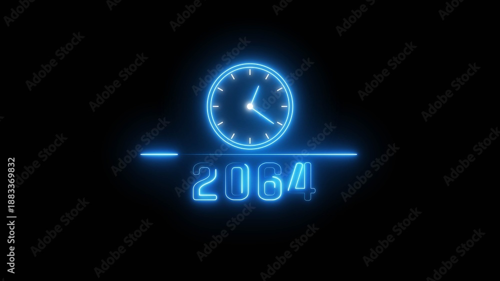 Fototapeta premium Neon clock. Neon 2064 clock icon illustration. 