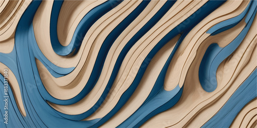 Abstract wooden background of beautiful pattern design in the form of waves and curves. blue, brown and orange layer like paint in the form of wooden pattern, luxury wooden pattern