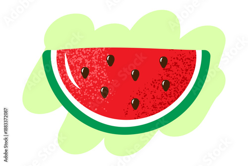 Ripe cut watermelon half with grainy seeds on a marker-drawn background. Vector illustration.