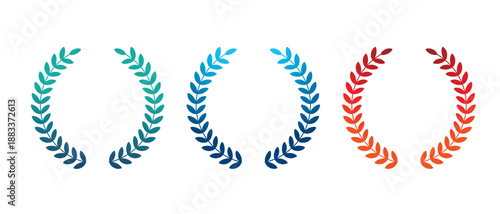 Vibrant Colorful Laurel Wreaths in Gradient Hues, Isolated on White Background