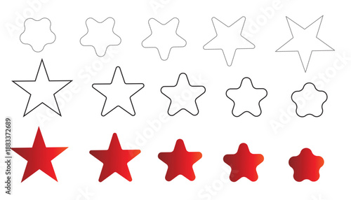A visual progression of star shapes from sharp points to rounded edges in outlines and solid red fills