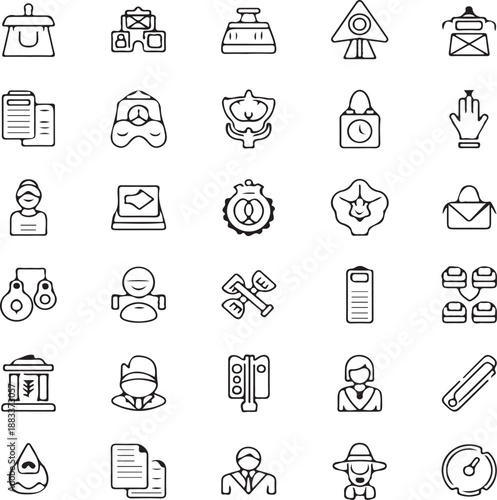 Business Icons in Line Art business icon, icon, art, line art, illustration, business, work, security, achievement, work icon presented with precise line art, highlighting concepts of work, security.