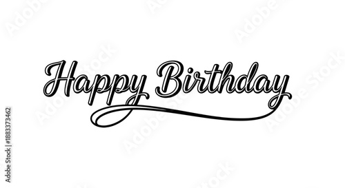 Elegant black Happy Birthday text on white background.