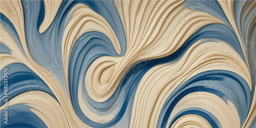 Blue wooden wave pattern. Surface shows texture of wood, with wavy layered pattern. Shade is consistent dark blue. 3D effect is visible.