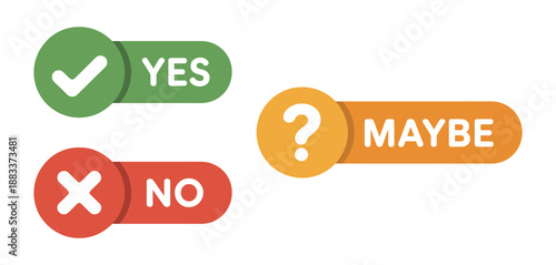 Yes No Maybe button icons, checkmark, cross, and question mark symbols, voting and decision-making interface elements