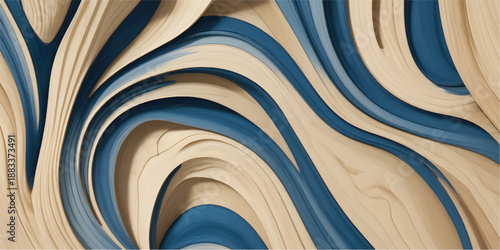 Blue wooden wave pattern. Surface shows texture of wood, with wavy layered pattern. Shade is consistent dark blue. 3D effect is visible.