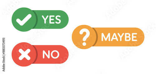 Yes No Maybe button icons, checkmark, cross, and question mark symbols, voting and decision-making interface elements