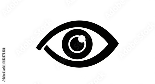 A minimalist vector graphic illustration of a human eye in black and white