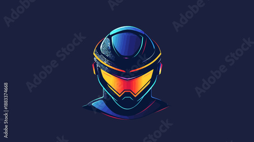 Futuristic helmet illustration with glowing visor on dark background