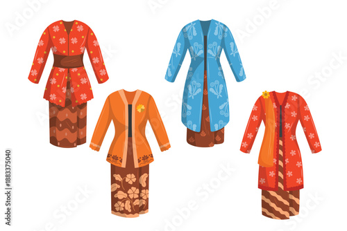 Indonesian Kebaya Costume Illustration for Traditional Fashion Design