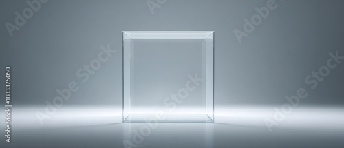 Minimalist Glass Box in Simple Empty Space with Soft Lighting