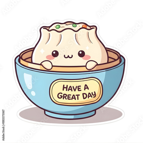 Cute Dumpling Character with a Bowl and a Positive Message Sticker