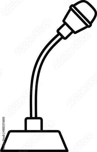 Line art icon featuring a desk microphone with a flexible stand on a white background