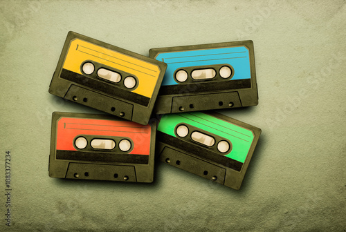 Alte Musikkasetten in verschiednenen Farben