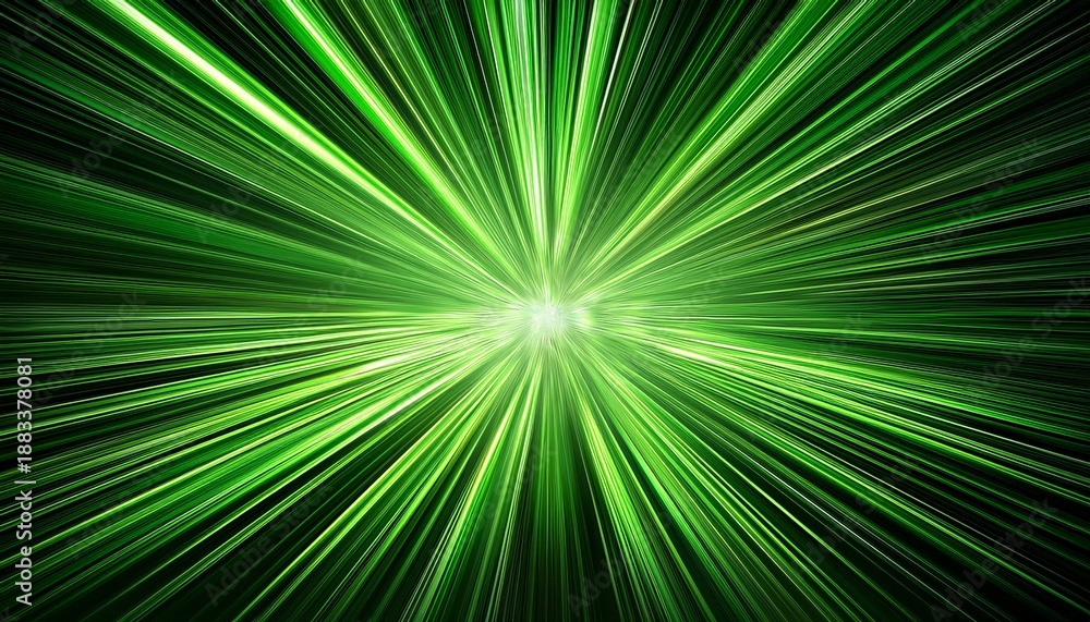 Obraz premium Green Neon Radial Ray Background Abstract Light Burst Effect Speed Motion Backdrop
