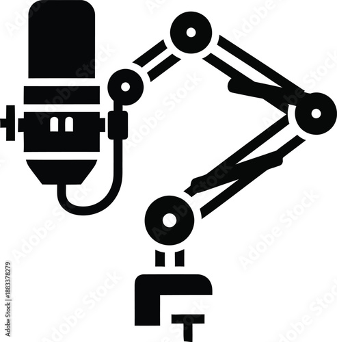 A black silhouette icon of a studio microphone attached to an adjustable boom arm stand