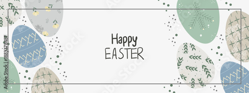 Happy Easter Banner with Scandinavian Eggs and Natural Motifs for Web & Print