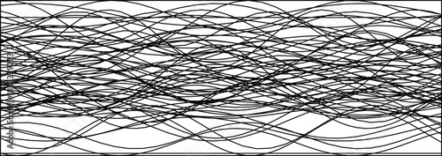 Dynamic black lines form tangled wave patterns on a white backdrop, ideal for contemporary art or design projects.