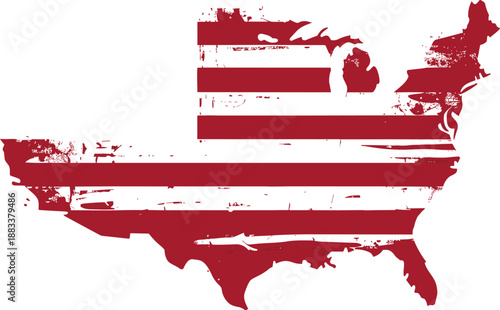 USA map with flag stripes grunge texture 