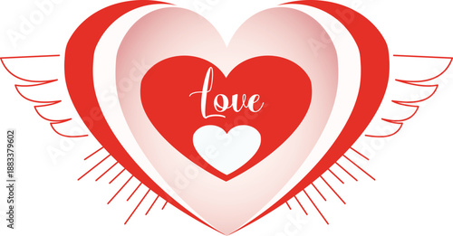 Red Heart with Wings Isolated on Transparent Background