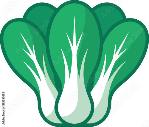 Bok Choy Vector Icon: Stacked Green Leaves with White Stems, Healthy Ingredient