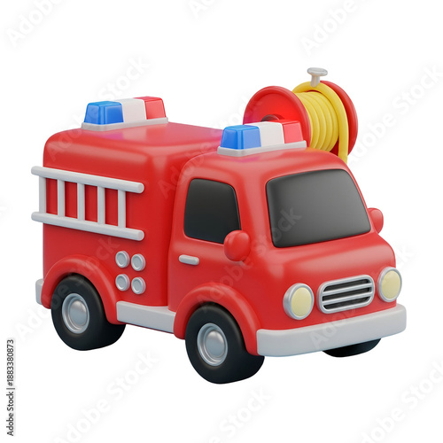 Wallpaper Mural Red fire truck with lights and hose on white background Torontodigital.ca