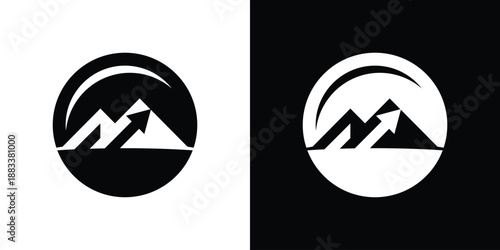 Dual meaning logo combining a mountain and arrow, symbolizing ambition, direction, achievement, progress, and the drive toward higher goals.